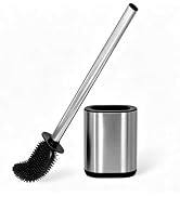 Sineng Silicone Toilet Brush and Holder Set, Stainless Steel Toilet Cleaning Brush, One-Piece Lon...