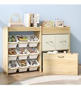 EXPERLAM Toy Storage Organizer for Kids, 9-Bin Toy Organizer with 2-Drawers, Movable Toy Chest an...