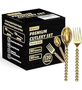 MiraFure Premium Gold Mini Dessert Utensils Set - 120-Piece (60 Forks & 60 Spoons) with Beaded Ha...