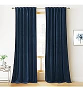 RYB HOME Blue Velvet Curtains 84 inches- Blackout Curtains for Living Room, Thermal Insulated Noi...