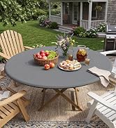 Romanstile Round Vinyl Tablecloth, 100% Waterproof Elastic Fitted Table Covers for 36"- 44" Table...