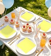 HEIPINIUYE 50 Pcs Yellow Scalloped Luncheon Napkins 6.5 × 6.5 Inch Yellow Scalloped Paper Cocktai...