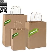 MESHA Kraft Paper Bags 5.25x3.75x8 Brown Small Gift Bags with Handles Bulk,100 Pcs Kraft Paper Ba...