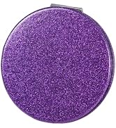 Mpowtech Cute Purple Compact Mirror for Purses,Magnifying Travel Mirror with Glitter,Leather Smal...