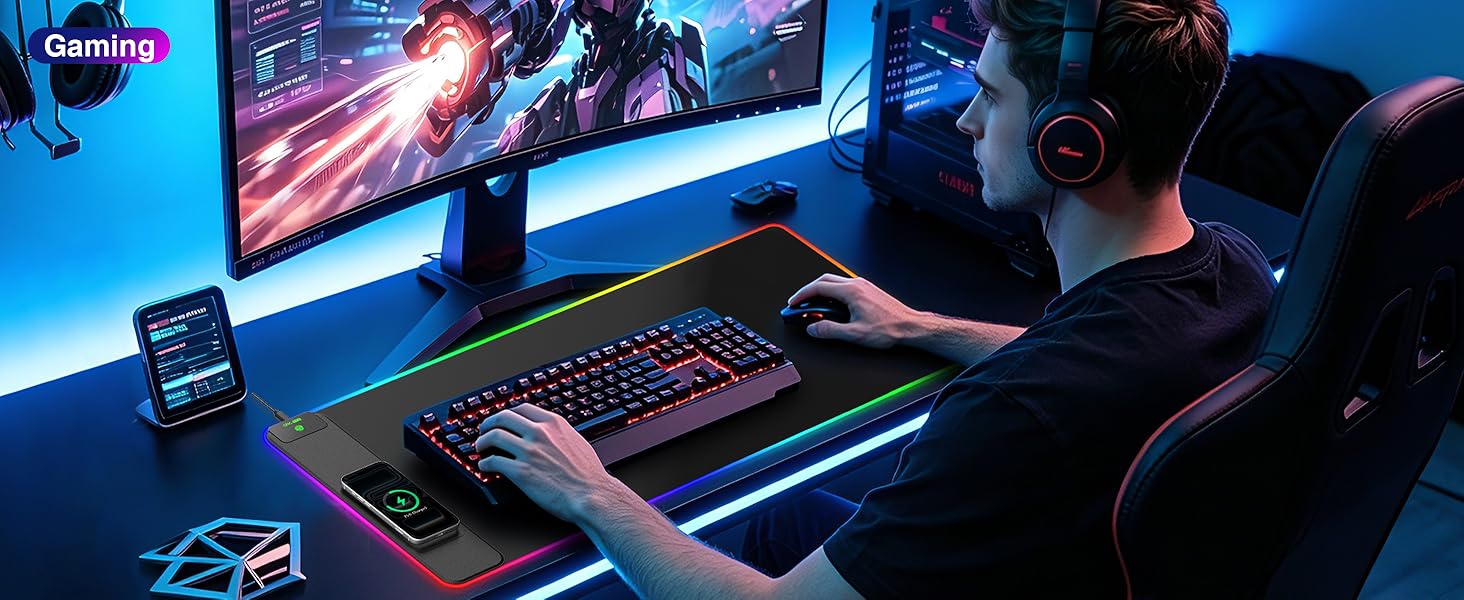 RGB Gaming Mouse Pad with Wireless Charging