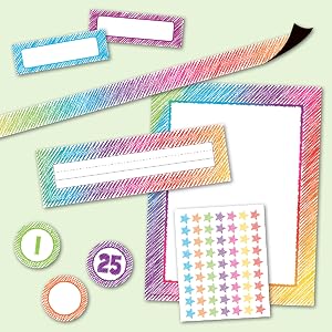 scribble computer paper, name plates, magnetic border, magnetic labels and numbers accents, stickers