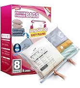 TAILI 8 Pack Vacuum Storage Bags, LONG SIDE ZIP (39x28 inch) Vacuum Seal Bags for Clothing, Jumbo...