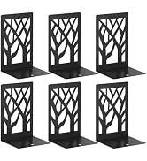 VFINE Bookends 6 Pieces, Modern Metal Bookends for Shelves, Black Tree Book Ends for Books, Decor...