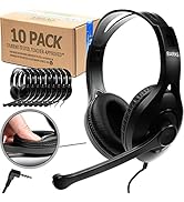 Bulk Classroom Headphones With Microphone (10 Pack) - Premium On-Ear Kids Headphones for School: ...