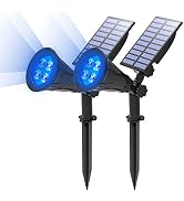 T-SUN Blue Solar Spot Lights Outdoor, LED Solar Landscape Spotlights Waterproof Auto Turn ON/Off ...