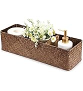 Hoowen Seagrass Shelf Basket with Dividers, Rectangular Woven Storage Baskets for Organizing, Dec...