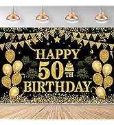 50th Birthday Decorations for Men Women - Happy 50th Birthday Banner Party Decorations Black Gold...