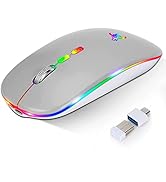LED Wireless Mouse, Slim Rechargeable Wireless Bluetooth Mouse, 2.4G Portable USB Optical Wireles...