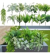 GTIDEA 19Pcs Outdoor Artificial Plants UV Resistant Fake Shrubs Bushes Plastic Greenery, Faux Pla...