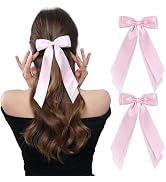 LuSeren 2 PCS Double Layer Hair Bows Pink Hair Ribbon Clips Ponytail Holder Accessories for Women...