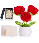 ZHIYUXI Red Eternal Rose Crochet Preserved Roses Forever Flower Decor for Teacher's Day, Birthday...