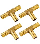 Quickun Brass Barb Fitting Tee, 1/2" x 1/2" x 1/2" ID Hose Barb, Branch Tee 3 Ways Barbed Hose Fi...