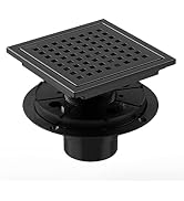 HTOH Matte Black Shower Drain 6 Inch with Flange CUPC Certified- Made of 304 Stainless Steel, Squ...