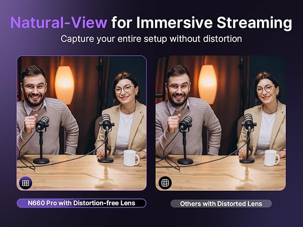 Shows distortion-free and distorted effects in the same scene.