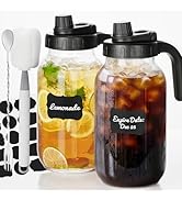 2 Pack Mason Jar Pitcher - Airtight & Leakproof Glass Pitcher with Lid, Perfect for Juice, Cold B...