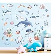 Ocean Sea Wall Stickers for Kids: Peel and Stick Under The Sea Marine Sharks Fish Whale Wall Deca...