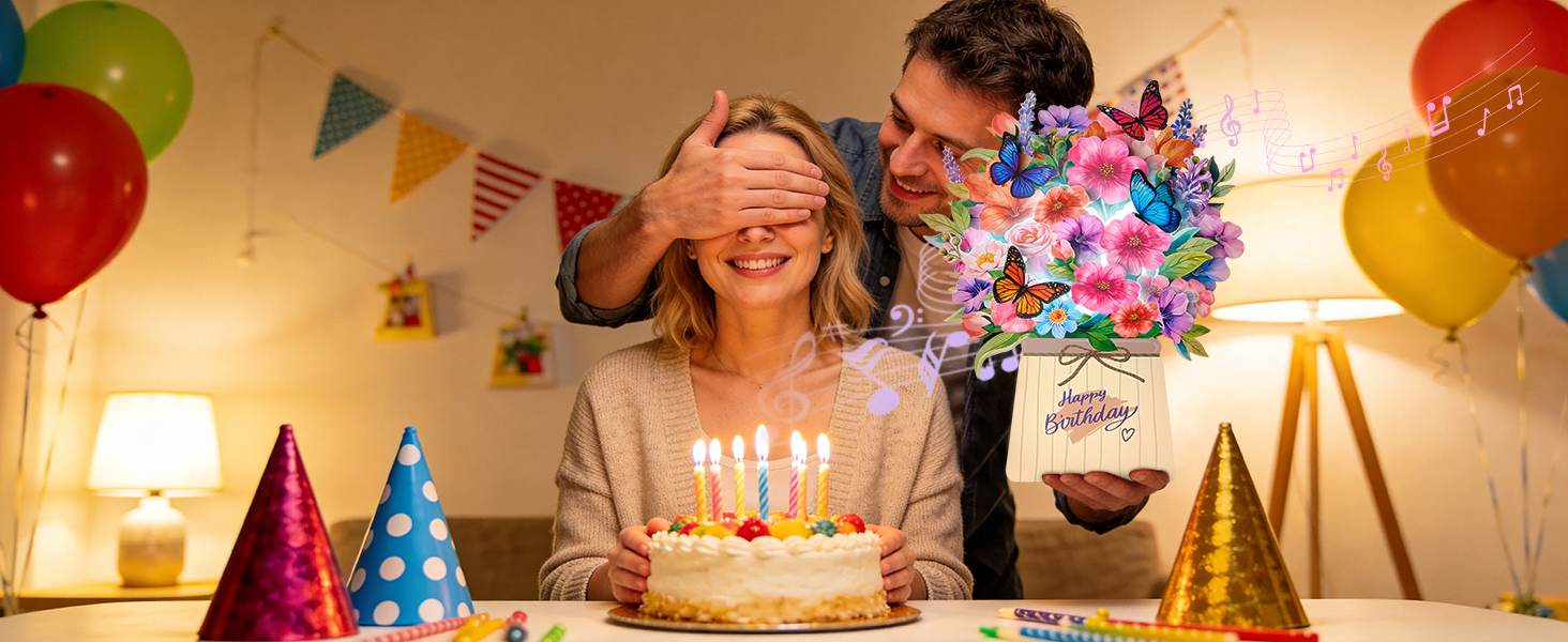 Musical and Lighting Pop Up Birthday Card for Wife