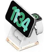 mooas Crystal Lamp 3 in 1 Mag-safe Wireless Charging Stand (White), 2 Color Nightlight, 3 in 1 wi...