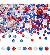 PH PandaHall 270pcs 8mm Red White Blue Beads for 4th of July 9 Styles Glass Crackle Beads Faceted...