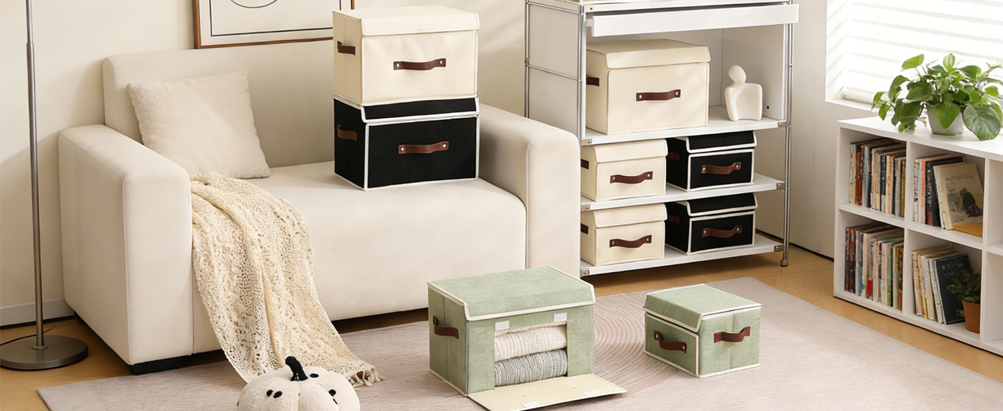 LOLUVIZCO Fabric Storage Bins with Lids Front Door