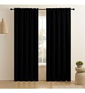 CUCRAF Black Blackout Curtains 84 inch Length 2 Panels Set, Rod Pocket Room Darkening Drapes for ...