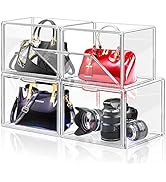 DILIBRA 4 Packs Clear Plastic Handbag Storage Organizer for Closet, Acrylic Display Box for Handb...