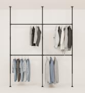 pamo loft clothing rack with clothes on beige background