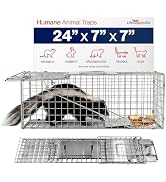24" Humane Cat Trap for Stray Cats, Collapsible Live Animal Cage for Feral Kittens, Possum, Racco...