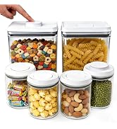 Airtight Pop Top Food Storage Container Sets with Lids 6Pcs Round Rectangle Pop Containers for Ki...