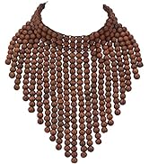 Boho African Wooden or Acrylic Beaded Bib Statement Necklace Strands Layered Cluster Chunky Colla...