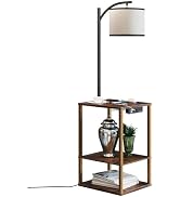 SUNMORY Floor Lamp with Table, End Table with Lamp, Shelves, Charging Station(USB & AC Port), 3-C...