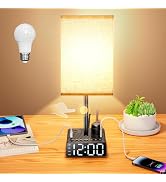 BTU Bedside Table lamp with Alarm Clock - 3 Color Temperatures Bedside Lamps with USB C and A Por...