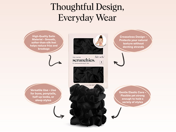 Kitsch Satin Scrunchies for Women - No Crease Hair Ties for Girls