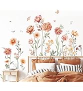 Boho Flower Wall Decals Large Wildflower Plants Grass Wall Stickers Autumn Floral Wall Art Decor ...