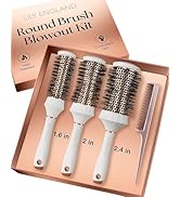 Lily England Round Hair Brush Set, 4 Piece Professional Blow Dry Kit with 3 Round Brushes and Com...