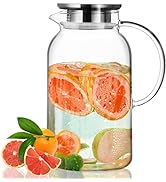 PARACITY Glass Pitcher with Lid, Hot& Cold Glass Water Pitcher with Handle, Iced Tea Pitcher Cara...