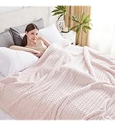 Serenhom Soft Cozy Fuzzy Fleece Throw Blanket, Waffle Light Pink, 50x60 Inches – Lightweight, Flu...
