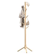 Coat Rack Freestanding, Coat Rack Stand with 8 Hooks & 3 Adjustable Heights, Wooden Coat Tree for...
