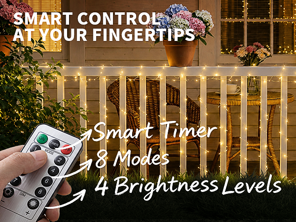 Wireless remote control for string lights with timer 8 modes and dimmable settings