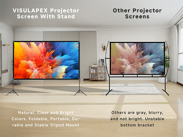 Projector Screen with Stand 120 Inch, 16:9 4K HD Portable Projector Screen Indoor Outdoor