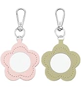 CALFOVERA 2PCS 2 Color PU Leather Flower Keychain Portable Makeup Mirror Key Ring Bulk Floral Pen...