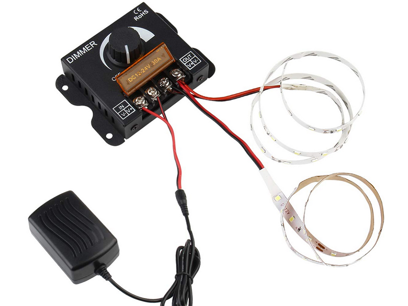 LED Light Strip Dimmer, DC12V-24V 30A PWM Dimming Controller