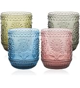 YTDTKJ 12oz Vintage Wine Glasses, Water Tumblers Set of 4, Glasses Drinking with Sunflower Design...