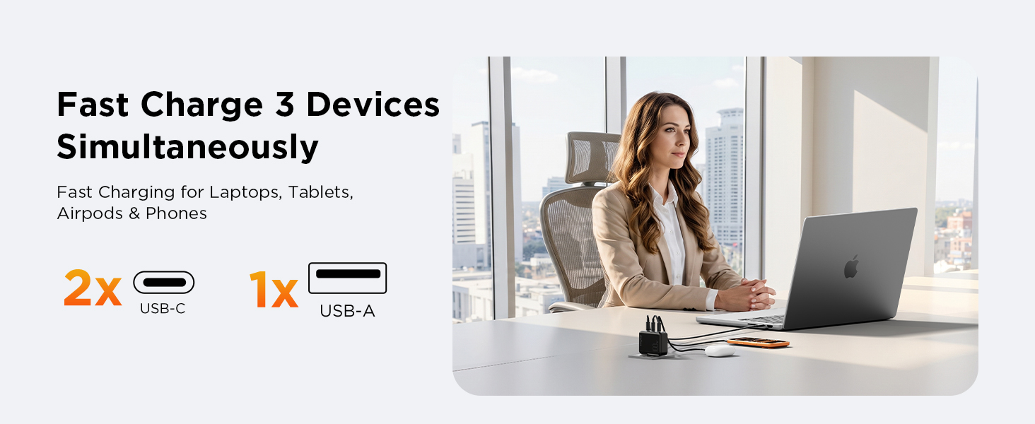 wegear 100W USB C Charger Block, 3-Port Foldable Slim GaN Wall Charger, Fast Laptop Charger