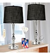 Dott Arts 24.8'' Table Lamps for Bedroom Set of 2, Modern Bedside Lamps with Dual USB Charging Po...